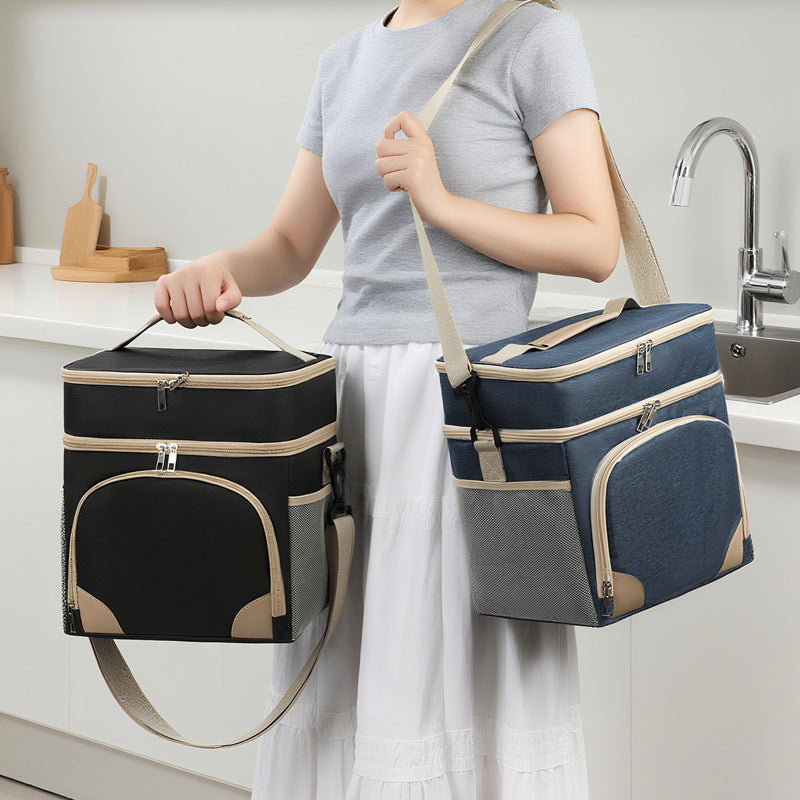 Navy blue Dual Layer Insulated Lunch Bag 12L Large Capacity Cooler Tote with Adjustable Strap Leakproof Thermal Food Carrier for Work Picnic and Camping