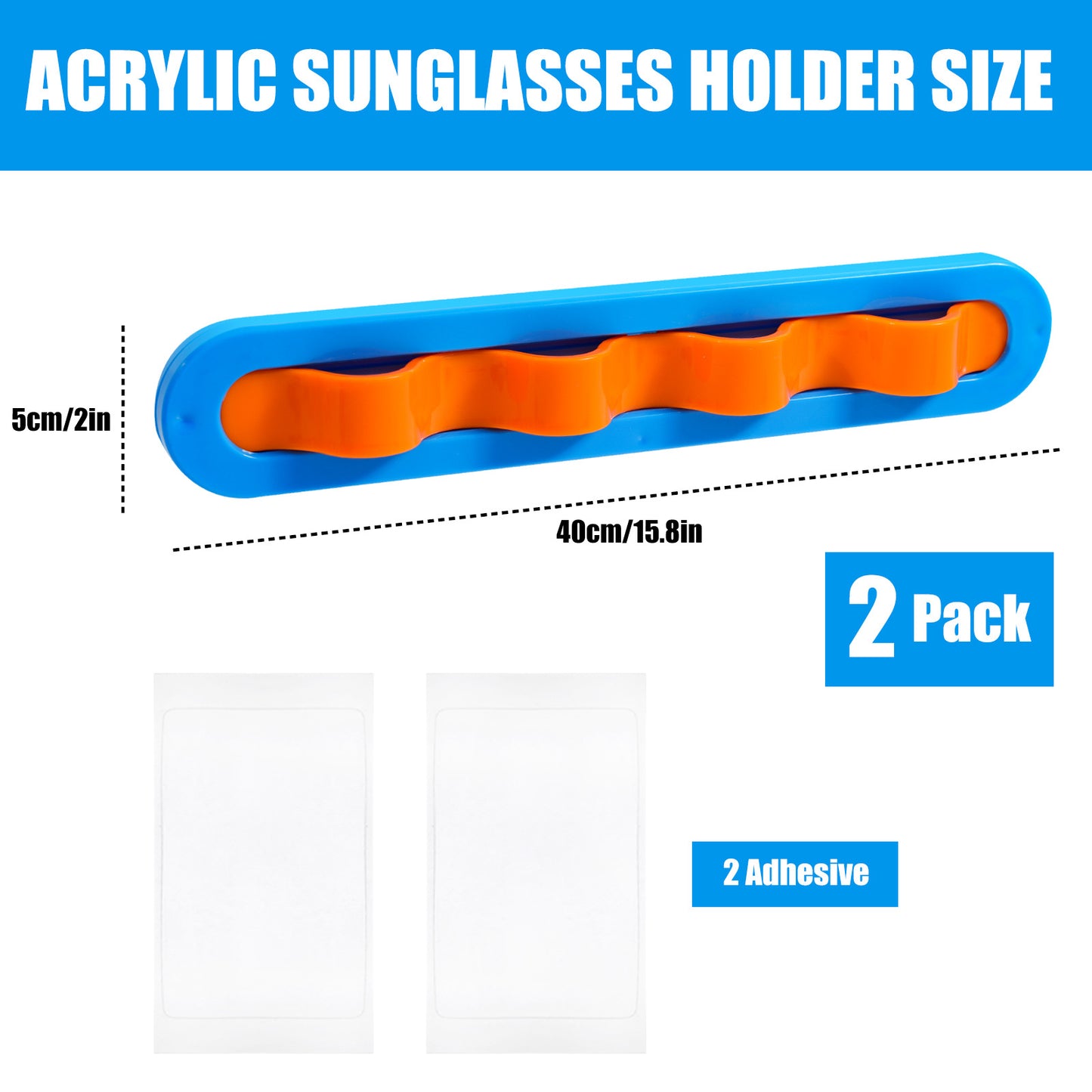2 Pack Blue Acrylic Sunglasses Holder Wall Mounted Glasses Organizer Rack Self-Adhesive Eyewear Display Stand for Home Office and Entryway