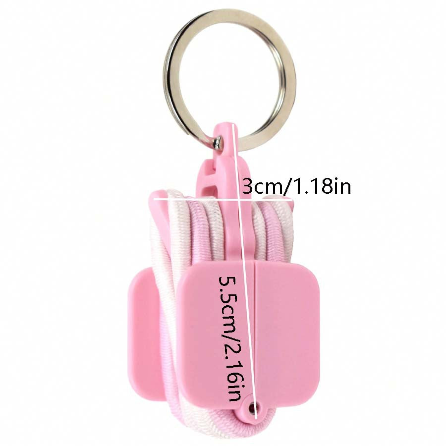 3-PCS Pink Portable Hair Tie Organizer Keychain Compact Hair Accessories Holder with Clip for Travel School Bag and Purse