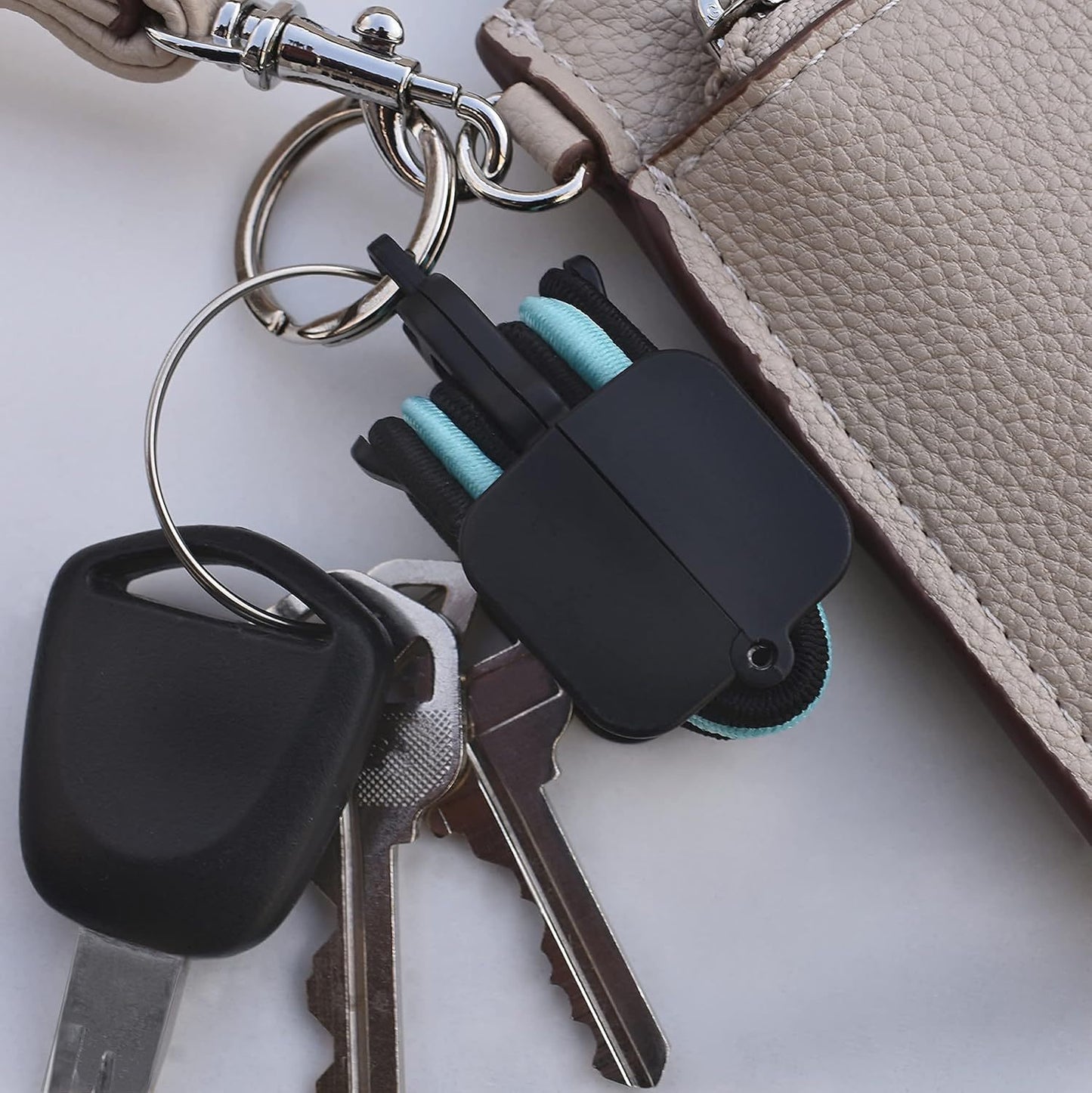 3-PCS Blue Portable Hair Tie Organizer Keychain Compact Hair Accessories Holder with Clip for Travel School Bag and Purse