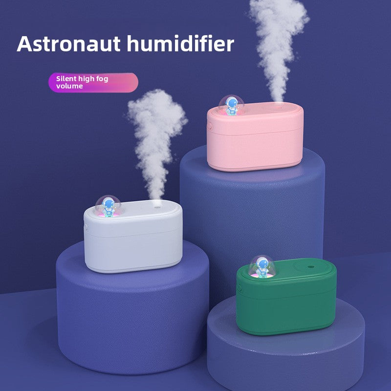 White Rechargeable Mini Astronaut Air Humidifier USB Desktop Cool Mist Humidifier with 7-Color LED Night Light for Bedroom and Office