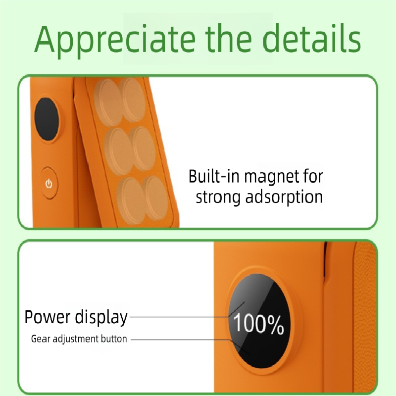 Black Portable Handheld Fan 350 Degree Rotation Foldable Neck Hanging Waist Fan with Magnetic Base LED Display 5 Speed Personal Fan