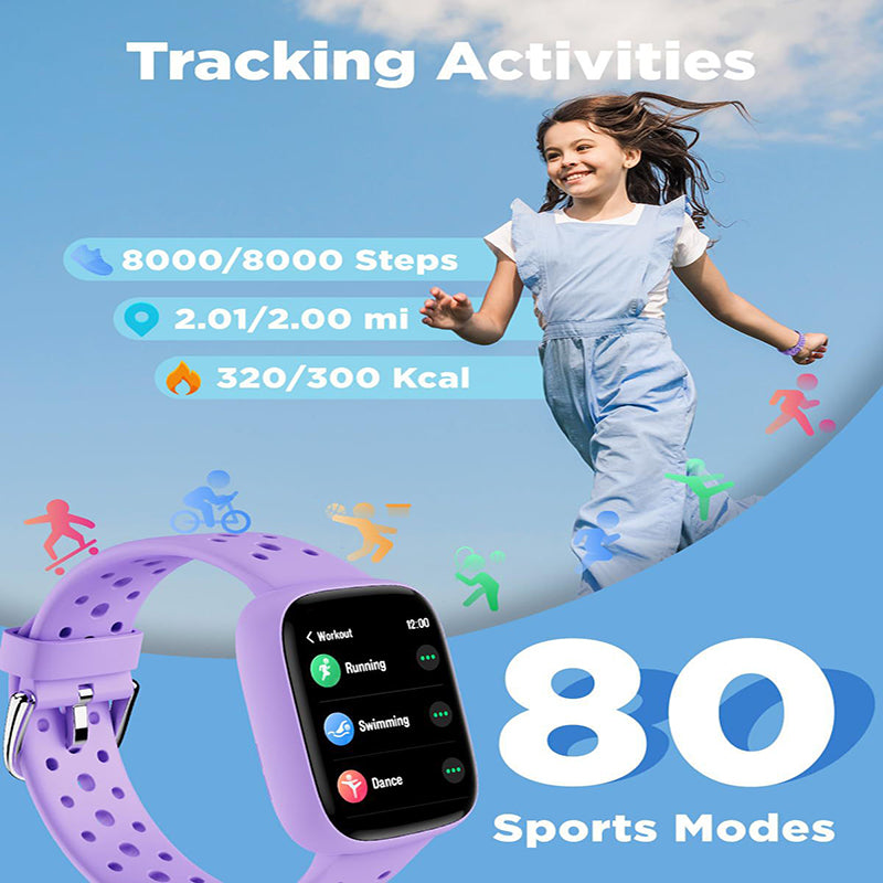 Black Kids Smart Watch Fitness Tracker with Pedometer Heart Rate Monitor and 14 Sport Modes IP68 Waterproof Watch for Boys and Girls