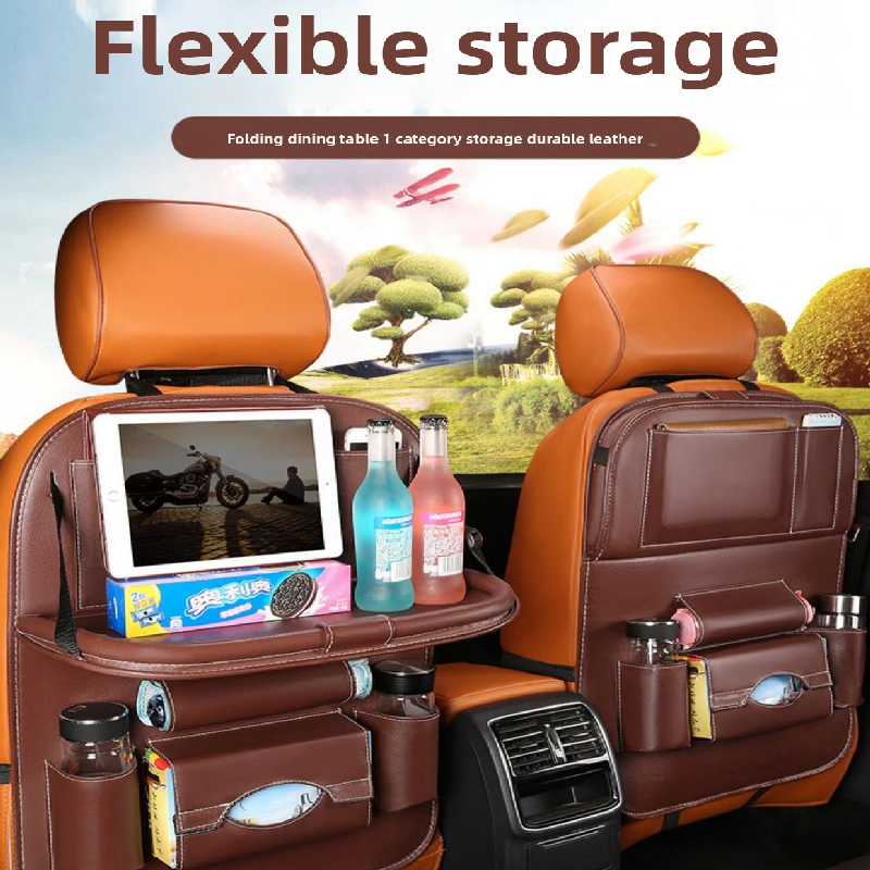 2-PCS Wine red PU Leather Car Back Seat Organizer Kick Mat with Touch Screen Tablet Holder Multi-Pocket Travel Storage Bag