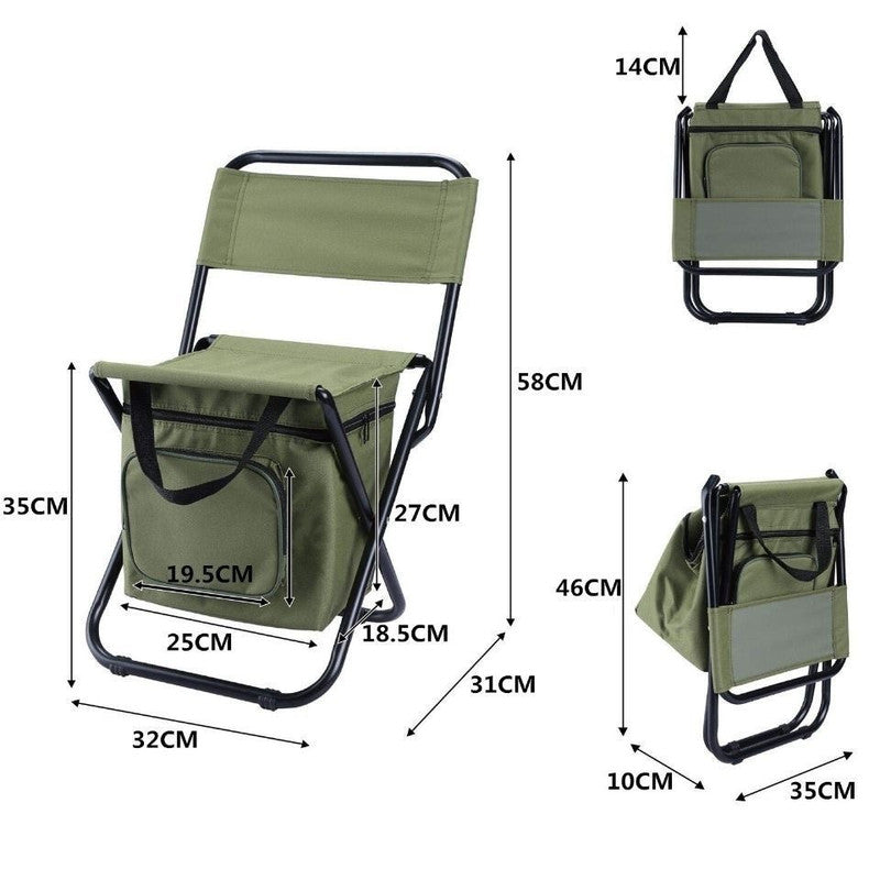 Blue 3-in-1 Portable Folding Camping Chair with Built-in 10L Cooler Bag Lightweight Backpack Stool for Fishing Beach and Outdoor Picnics