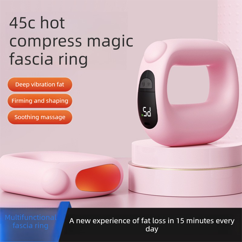 Blue Portable Fascia Massage Ring Vibration Massager with Heat and LED Display for Muscle Relaxation and Body Shaping