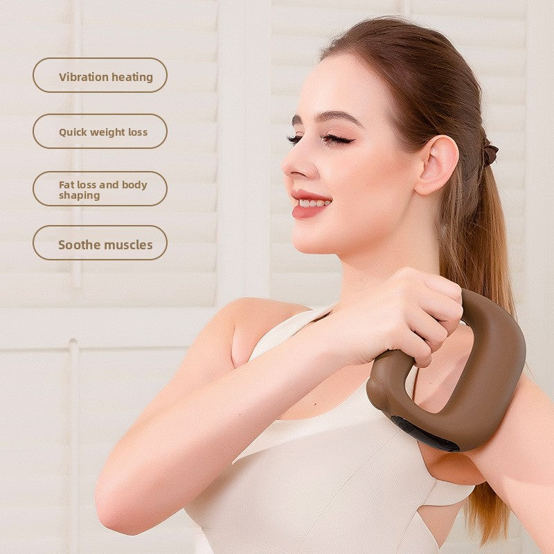 Blue Portable Fascia Massage Ring Vibration Massager with Heat and LED Display for Muscle Relaxation and Body Shaping