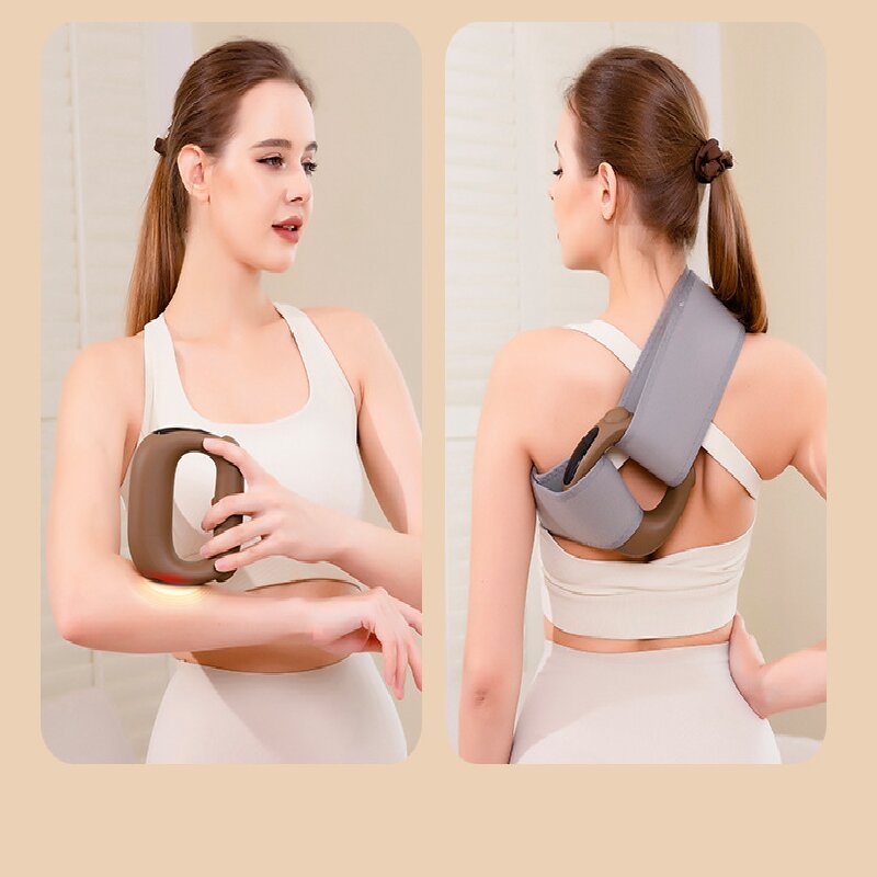 Blue Portable Fascia Massage Ring Vibration Massager with Heat and LED Display for Muscle Relaxation and Body Shaping