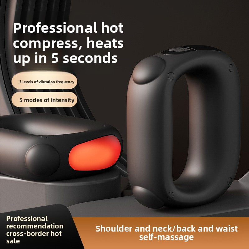 Black Portable Fascia Massage Ring Vibration Massager with Heat and LED Display for Muscle Relaxation and Body Shaping