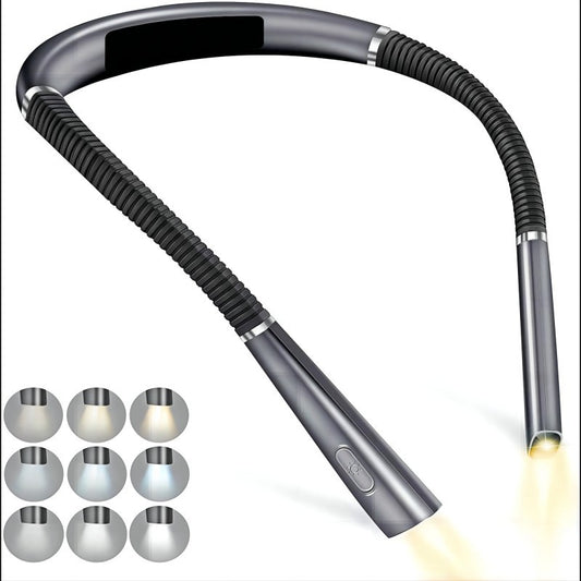Grey Hands-Free USB Rechargeable Neck Reading Light 3 Colour Modes Flexible LED Book Lamp for Night Reading Knitting Repairing