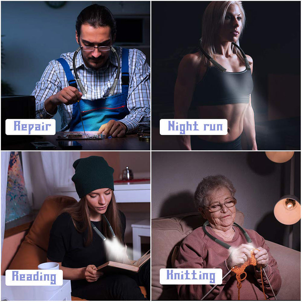 Grey Hands-Free USB Rechargeable Neck Reading Light 3 Colour Modes Flexible LED Book Lamp for Night Reading Knitting Repairing