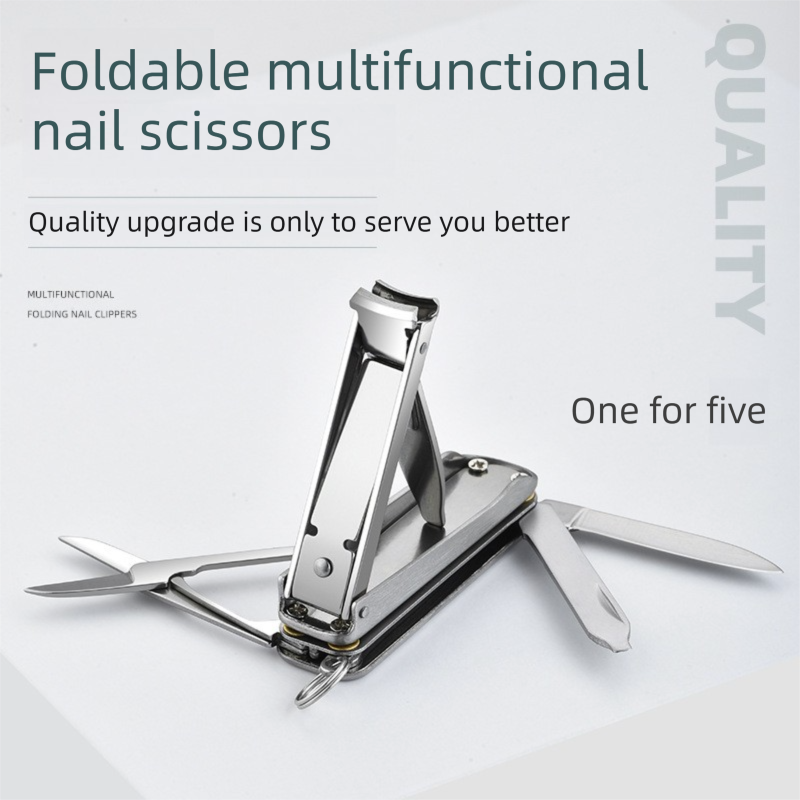 2-PCS Red 5-in-1 Foldable Stainless Steel Nail Clipper Multitool Keychain with Knife Scissors and File Portable Pocket Manicure Set