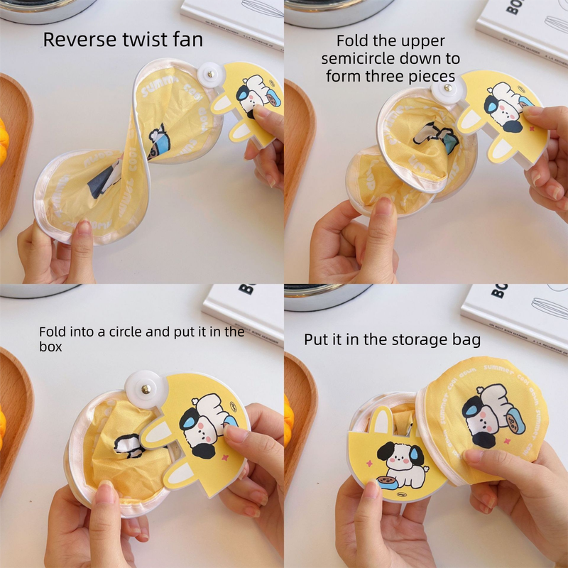 5 Pack Beige Happy Summer Cute Cartoon Folding Hand Fans Portable Mini Circular Fans 20x24cm for Aussie Summer Outdoor Travel with Matching Storage Pouches for Kids and Adults