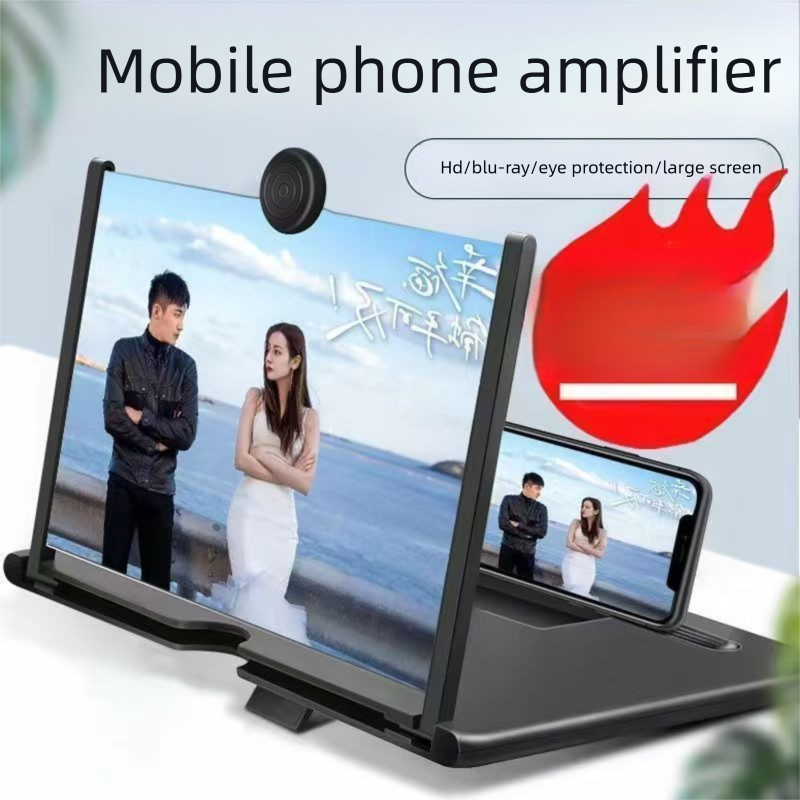 Black Portable 10-Inch Mobile Phone Screen Magnifier with Foldable Stand - 3D HD Video Amplifier for Movies & Reading - Pull-Out Design Compatible with All Smartphones - Ideal for Home, Travel & Camping