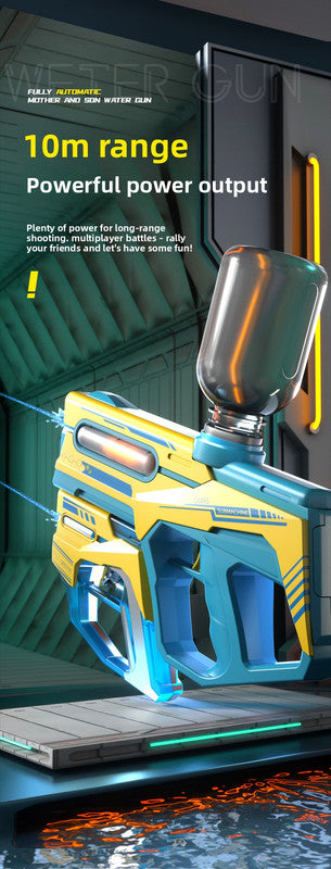 2-in-1 Electric Water Gun Automatic Squirt Blaster Set Detachable Mini Pistol High Capacity Summer Pool Toy Blue Grey