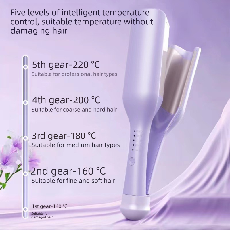 32mm French Style Deep V Hair Waver Mermaid Curls Iron Fast Heating Ceramic Styling Tool for Big Waves Pink AU Plug