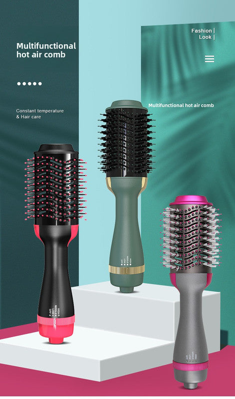 3-in-1 Hot Air Brush & Volumiser Hair Dryer Styler 1000W Ceramic Negative Ion Blowout Brush for Straightening and Curling Purple AU Plug
