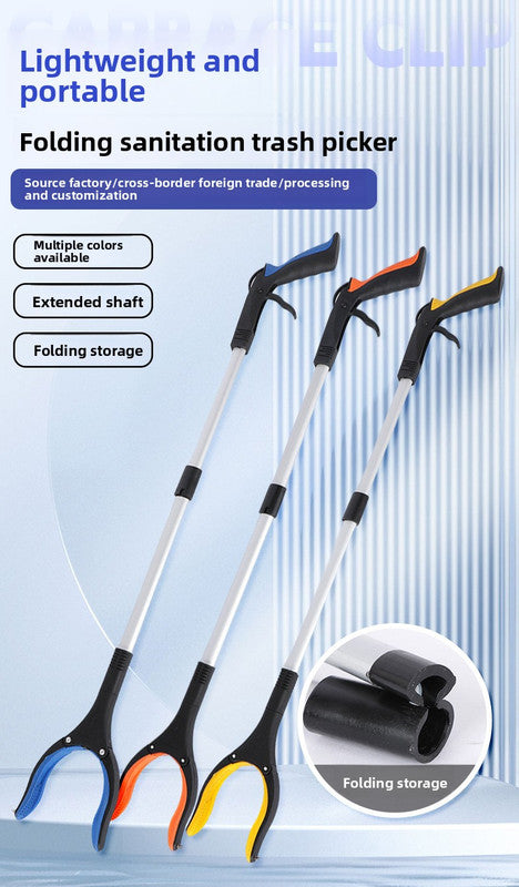 Green and Black Handle Foldable Grabber Reacher Tool - 83cm Aluminium Litter Picker with Magnetic Tip - Lightweight Mobility Aid for Garden & Home Rubbish Cleanup