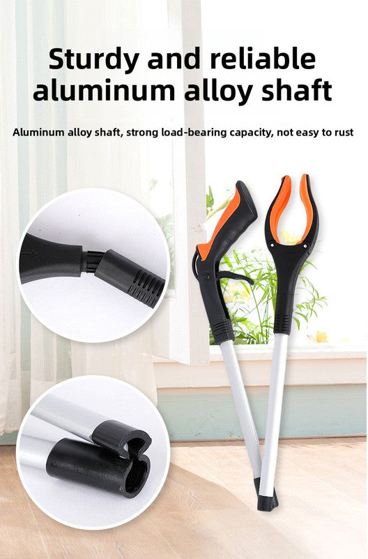 Green and Black Handle Foldable Grabber Reacher Tool - 83cm Aluminium Litter Picker with Magnetic Tip - Lightweight Mobility Aid for Garden & Home Rubbish Cleanup
