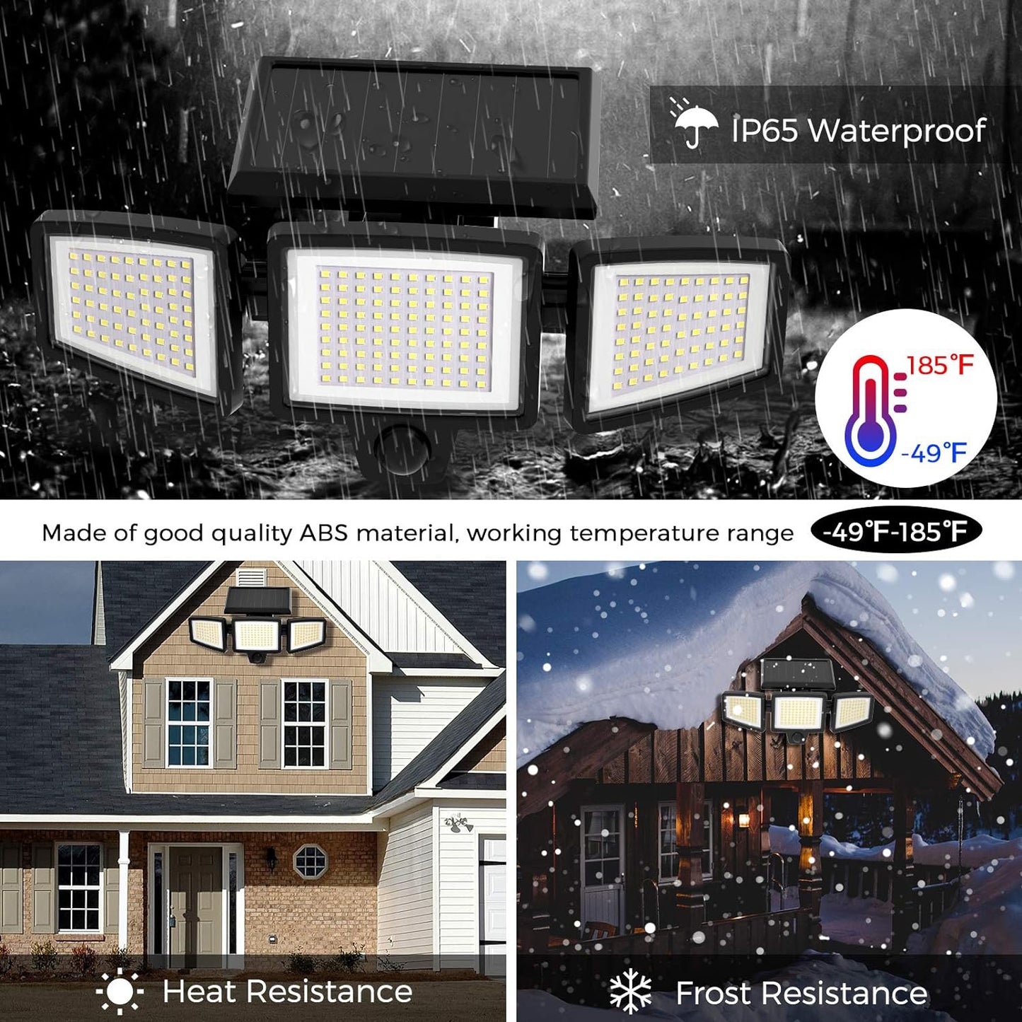 Solar Outdoor Security Lights Motion Sensor 210 LED - 3 Adjustable Heads Flood Light with Remote Control IP65 Waterproof for Garden Garage & Yard