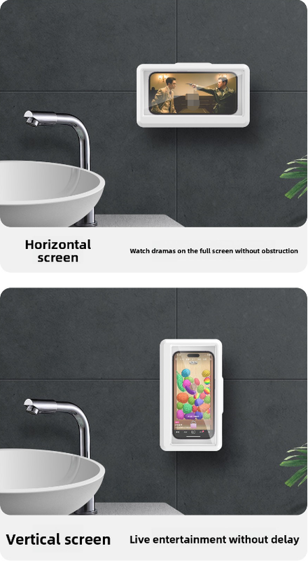 Waterproof Shower Phone Holder Green Wall Mount - 360° Rotating Retractable Anti-Fog Touch Screen Case for Bathroom & Kitchen - Fits Phones up to 6.8 Inch