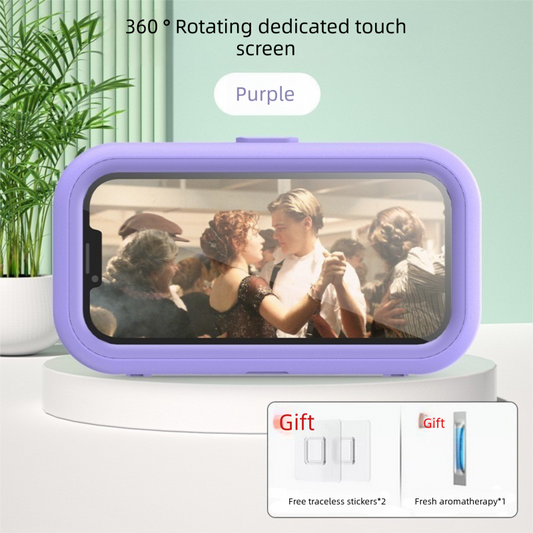 Waterproof Shower Phone Holder Wall Mount with Aromatherapy - 360° Rotating & Retractable Anti-Fog Case - Drill-Free Bathroom & Kitchen Mobile Stand - Purple
