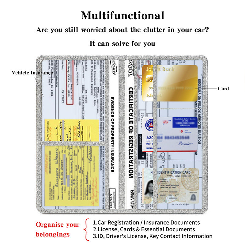 Car Registration and Insurance Holder - Premium PU Leather Vehicle Document Wallet - Slim Glove Box Organiser for Rego Papers, Logbook & ID Cards - Pink