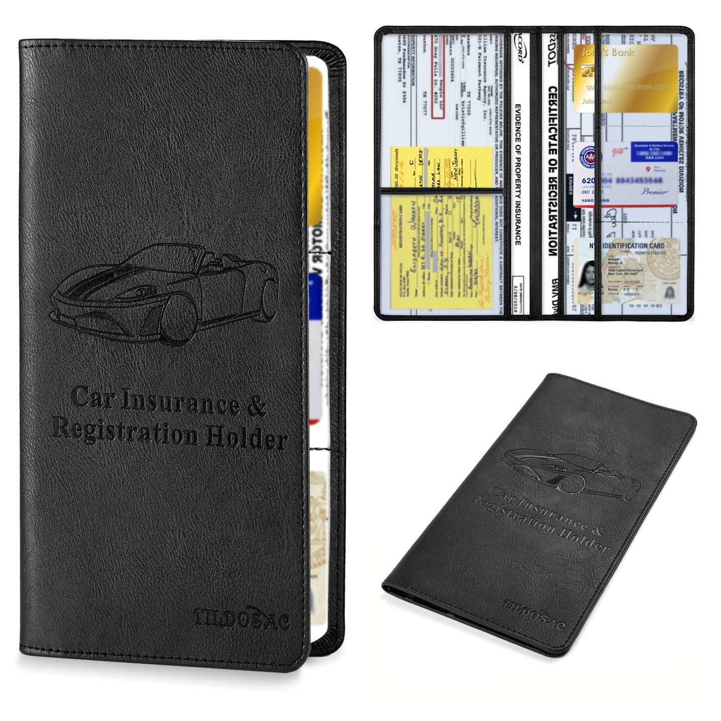 Car Registration and Insurance Holder Silver Glitter - Bling Vehicle Document Wallet - Slim Glove Box Organiser for Rego Papers & Travel IDs - Sparkle PU Leather Case