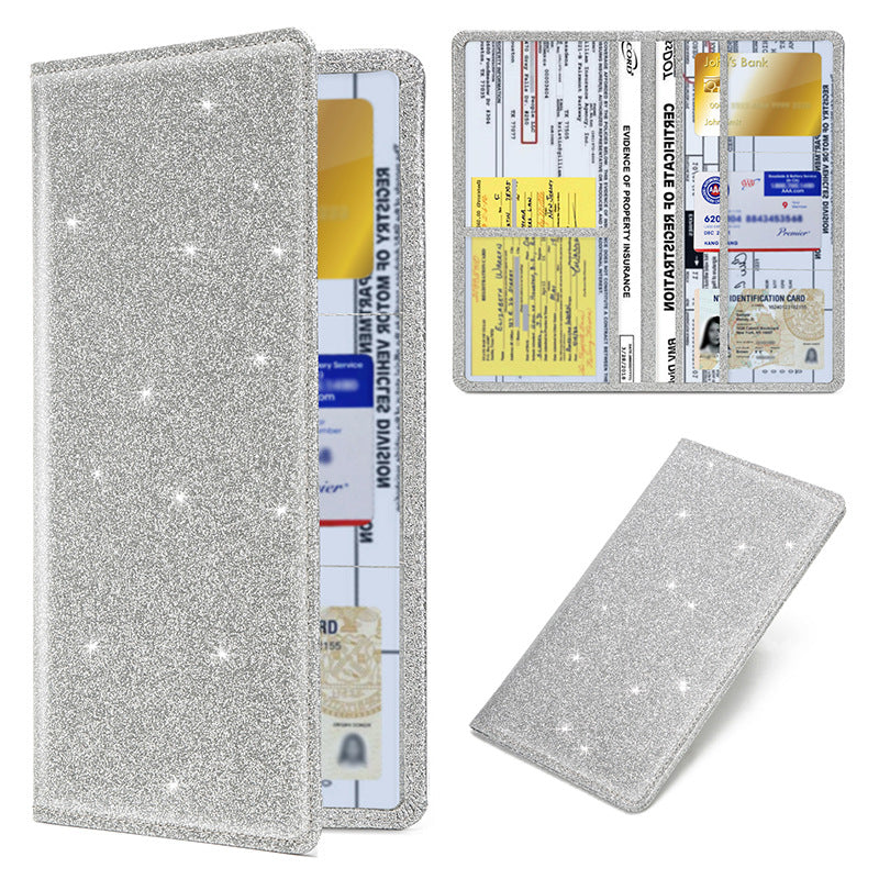 Car Registration and Insurance Holder Rose Red Glitter - Bling Vehicle Document Wallet - Slim Glove Box Organiser for Rego Papers, Logbook & ID Cards - Sparkle Pink PU Leather
