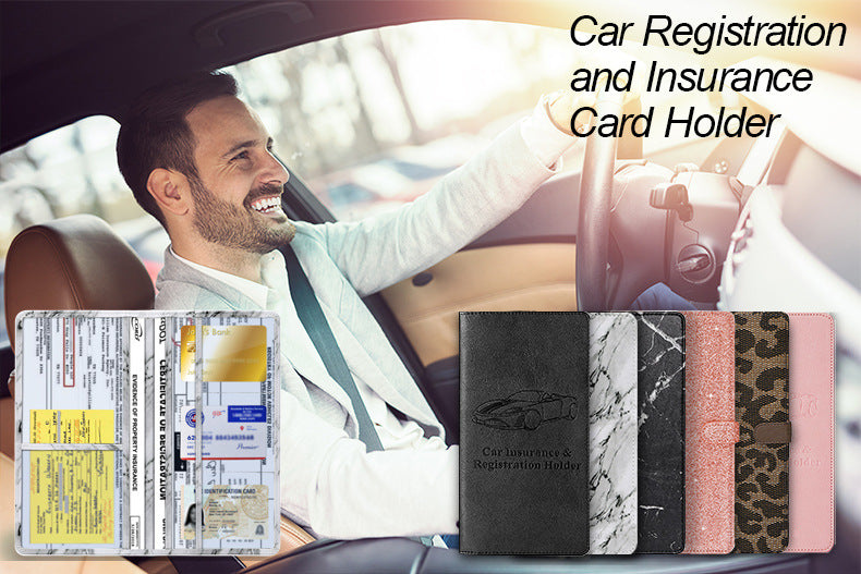 Car Registration and Insurance Holder Pink Glitter - Bling Vehicle Document Wallet with Secure Magnetic Strap - Slim Glove Box Organiser for Rego Papers & Travel IDs - Rose Pink