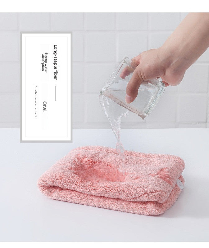 Soft Microfibre Hair Drying Towel Wrap - Super Absorbent Coral Fleece Turban with Secure Button - Quick Dry Bath Head Cap for Wet Hair & Spa - Light gray