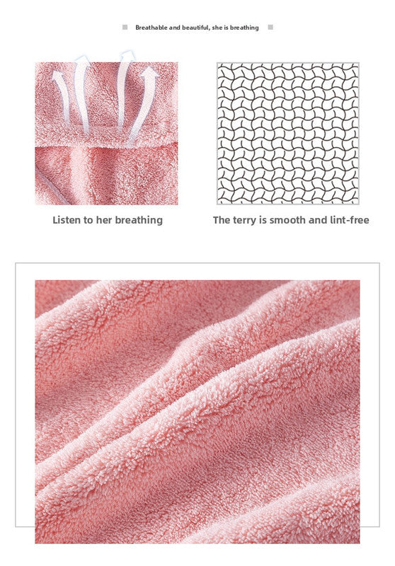 Soft Microfibre Hair Drying Towel Wrap - Super Absorbent Coral Fleece Turban with Secure Button - Quick Dry Bath Head Cap for Wet Hair & Spa - Light gray