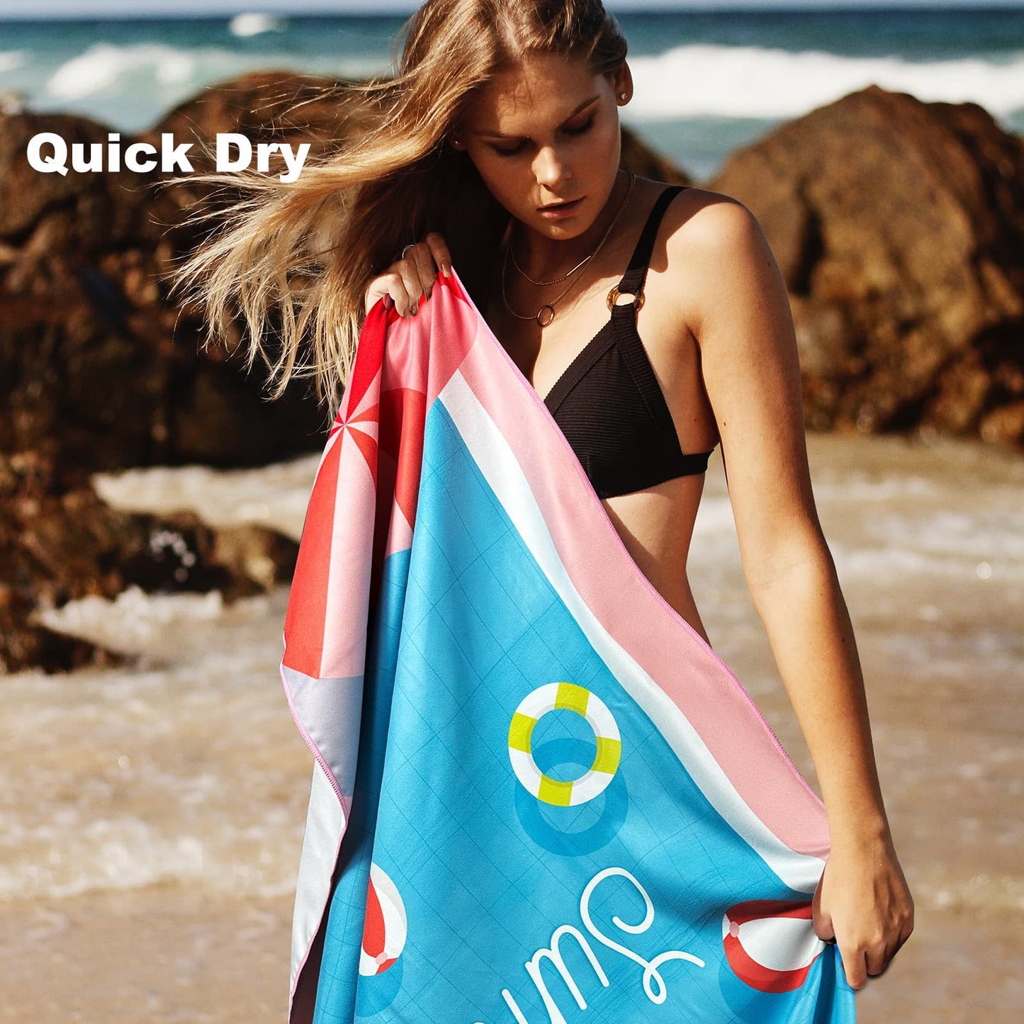 Sand Free Microfibre Beach Towel - Quick Dry Lightweight Travel Towel 70x150cm(200GSM) - 3D Sunglasses Print for Summer, Pool & Camping