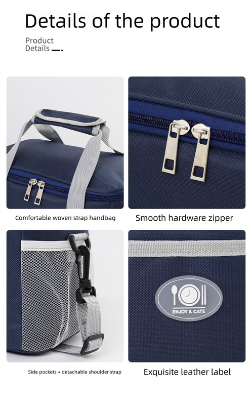 Insulated Lunch Bag Thermal Cooler Tote with Adjustable Shoulder Strap Waterproof Lining for Work School & Picnics Navy Blue Small