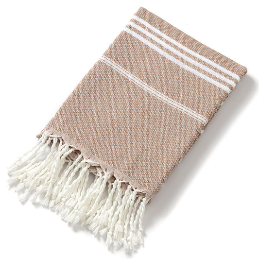 3 Pack Turkish Style Beach Towel Set 90x180cm - Quick Dry Lightweight Large Peshtemal Bath Sheet with Tassels - Brown, Blue&Orange