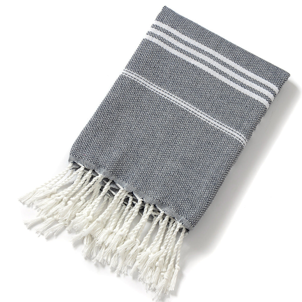 3 Pack Turkish Style Beach Towel Set 90x180cm - Quick Dry Lightweight Large Peshtemal Bath Sheet with Tassels - Royal blue, Black & Green
