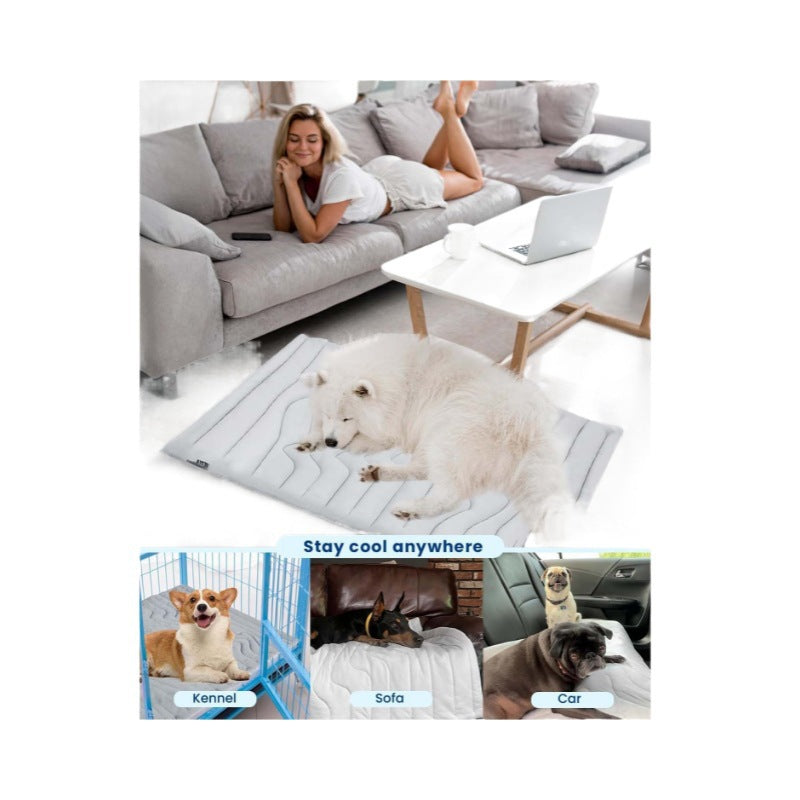 2 Pack Large Dog Cooling Mat 122x71cm - Reversible Self Cooling & Warm Pet Bed Pad - Beige & Bipolar Blue Crate Liner for Big Breeds up to 35kg
