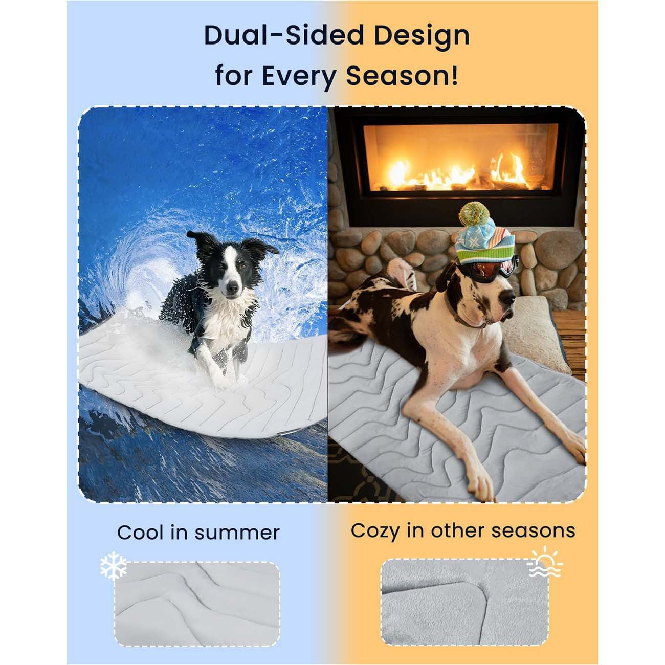 2 Pack Large Dog Cooling Mat 122x71cm - Reversible Self Cooling & Warm Pet Bed Pad - Beige & Bipolar Blue Crate Liner for Big Breeds up to 35kg
