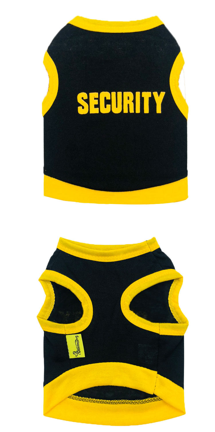 2 Pack Cotton Pet Vest "Security" Print - Black with Yellow & Pink with Black Trim - Breathable Summer Dog Tank Top Size XL (Chest 56cm) for Small Breeds