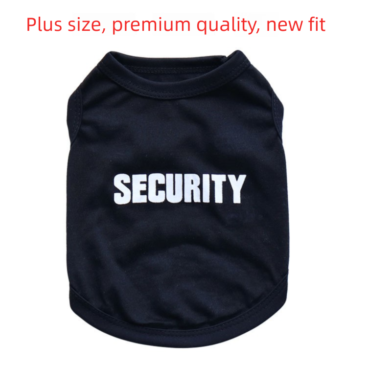 2 Pack "SECURITY" Pet Vest - Black & Yellow with Orange Trim - Breathable Cotton Dog T-Shirt Summer Apparel for Small Breeds & Cats - Size M (Chest 45cm)