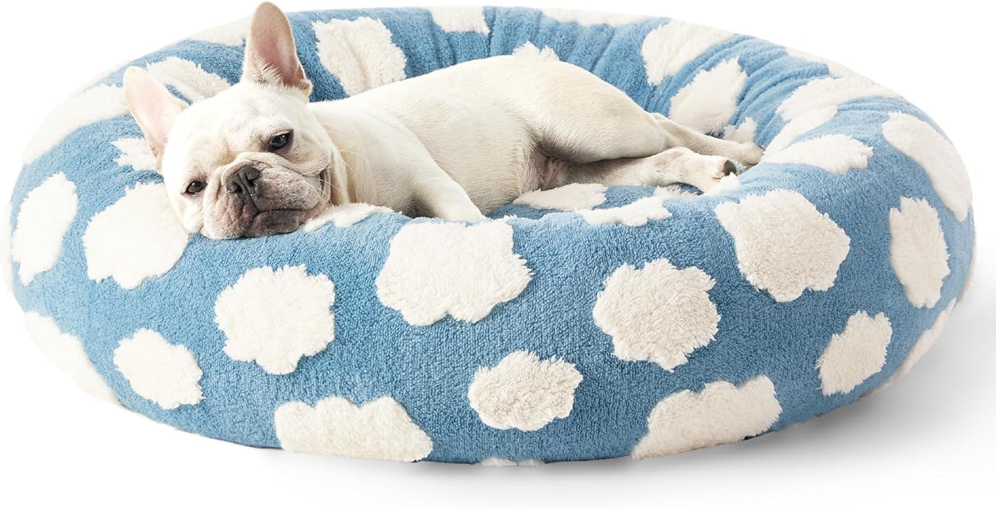 50cm Round Pet Bed Purple & White Checkerboard - Soft Plush Donut Cuddler for Small Dogs & Cats - Calming Anxiety Relief & All-Season Comfort