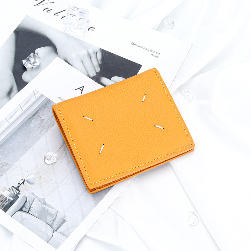 Women's Genuine Leather Bi-fold Wallet - Slim Short Purse with Coin Pocket & RFID Blocking - Soft Cowhide Minimalist Card Holder - Yellow