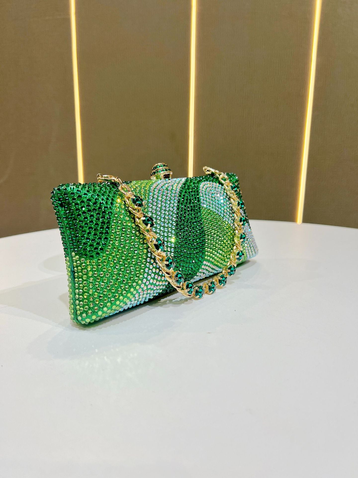 Luxury Golden Rhinestone Evening Clutch Bag Women Crystal Sparkle Formal Purse with Chain Strap for Wedding Party Prom