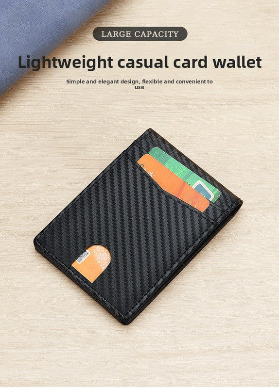 RFID Blocking Slim Bifold Wallet for Men - Carbon Fiber Texture PU Leather Card Holder with ID Window - Minimalist Front Pocket Purse - Black