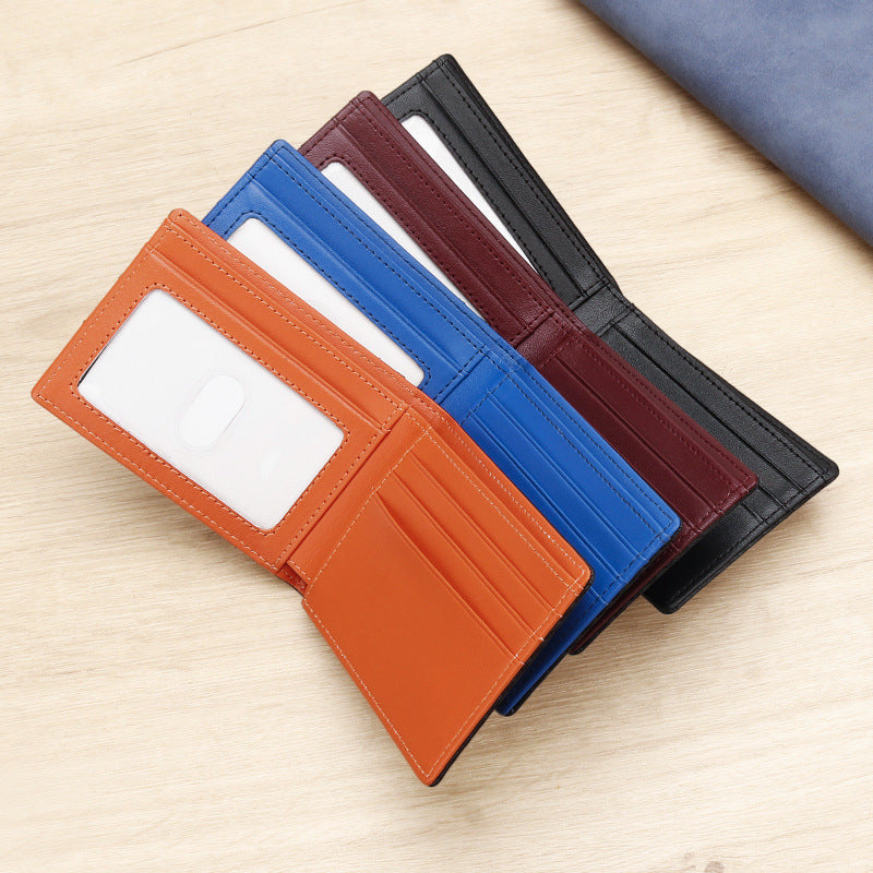 RFID Blocking Slim Bifold Wallet for Men - Carbon Fiber Texture PU Leather Card Holder with ID Window - Minimalist Front Pocket Purse - Blue