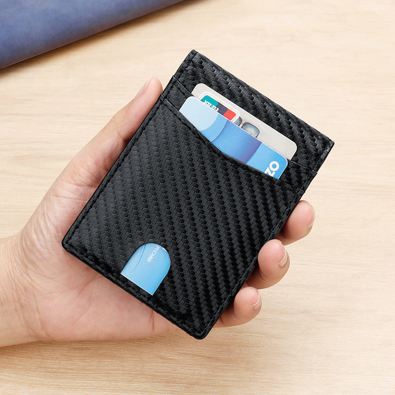 RFID Blocking Slim Bifold Wallet for Men - Carbon Fiber Texture PU Leather Card Holder with ID Window - Minimalist Front Pocket Purse - Blue