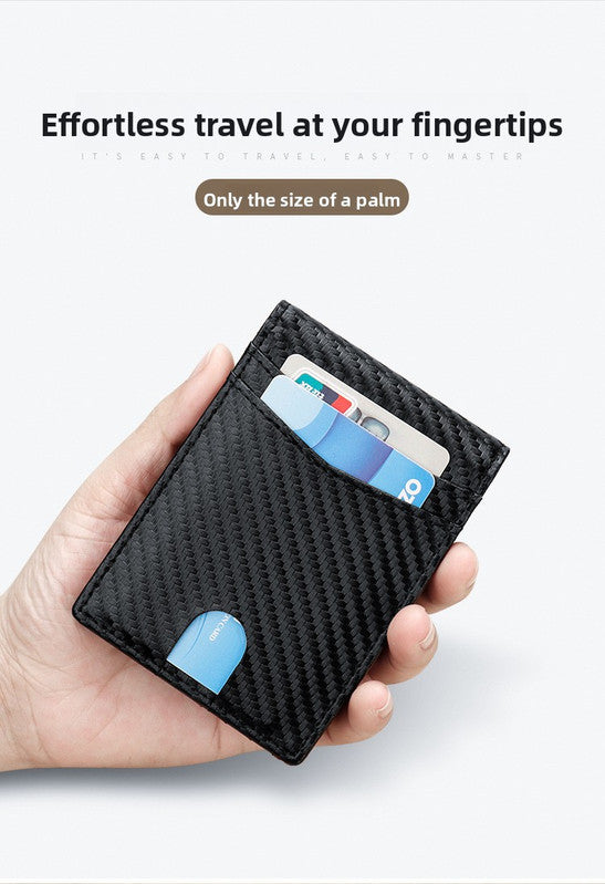 RFID Blocking Slim Bifold Wallet for Men - Carbon Fiber Texture PU Leather Card Holder with ID Window - Minimalist Front Pocket Purse - Blue
