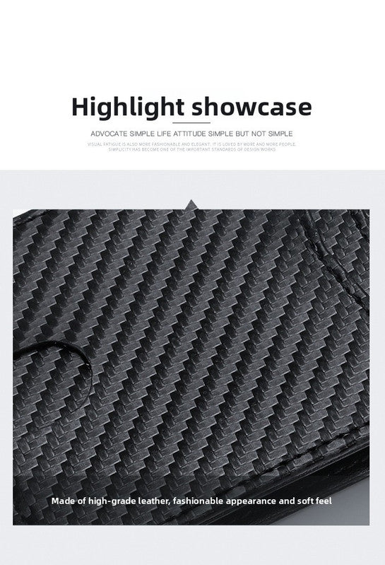 RFID Blocking Slim Bifold Wallet for Men - Carbon Fiber Texture PU Leather Card Holder with ID Window - Minimalist Front Pocket Purse - Blue