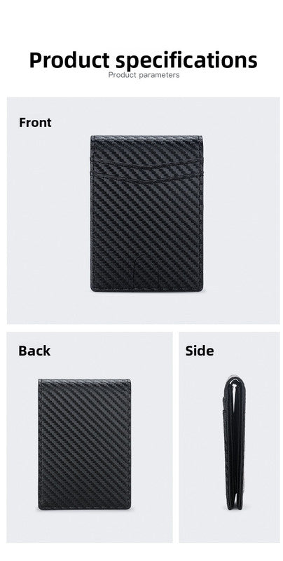 RFID Blocking Slim Bifold Wallet for Men - Carbon Fiber Texture PU Leather Card Holder with ID Window - Minimalist Front Pocket Purse - Blue