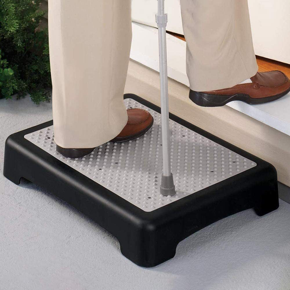 Portable Outdoor Half Step Stool Non-Slip Mobility Aid Compact Platform 43x33cm for Bath Home & Car Use White Base with Blue Top Mat